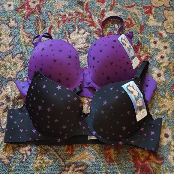34B smooth seamless raw edge star print bra lot - Picture 1 of 5